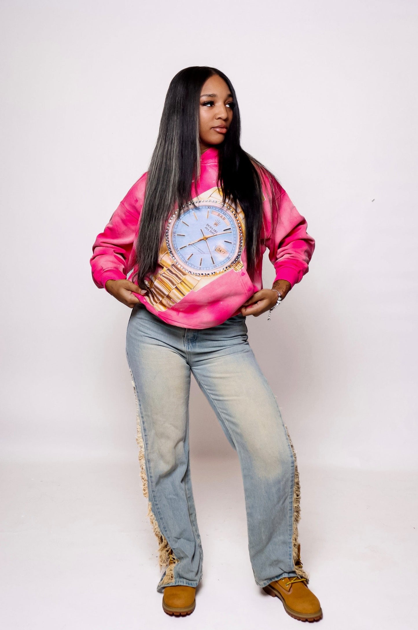 “Time Is Money” Hoodie Rose Pink